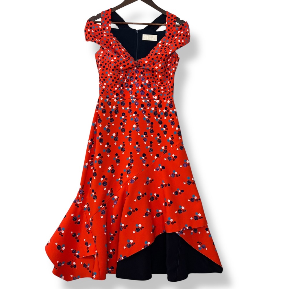 Peter‎ Pilotto Dress 4 Minnie Red Orange Polka Dot Bow High Low Ruffle Designer